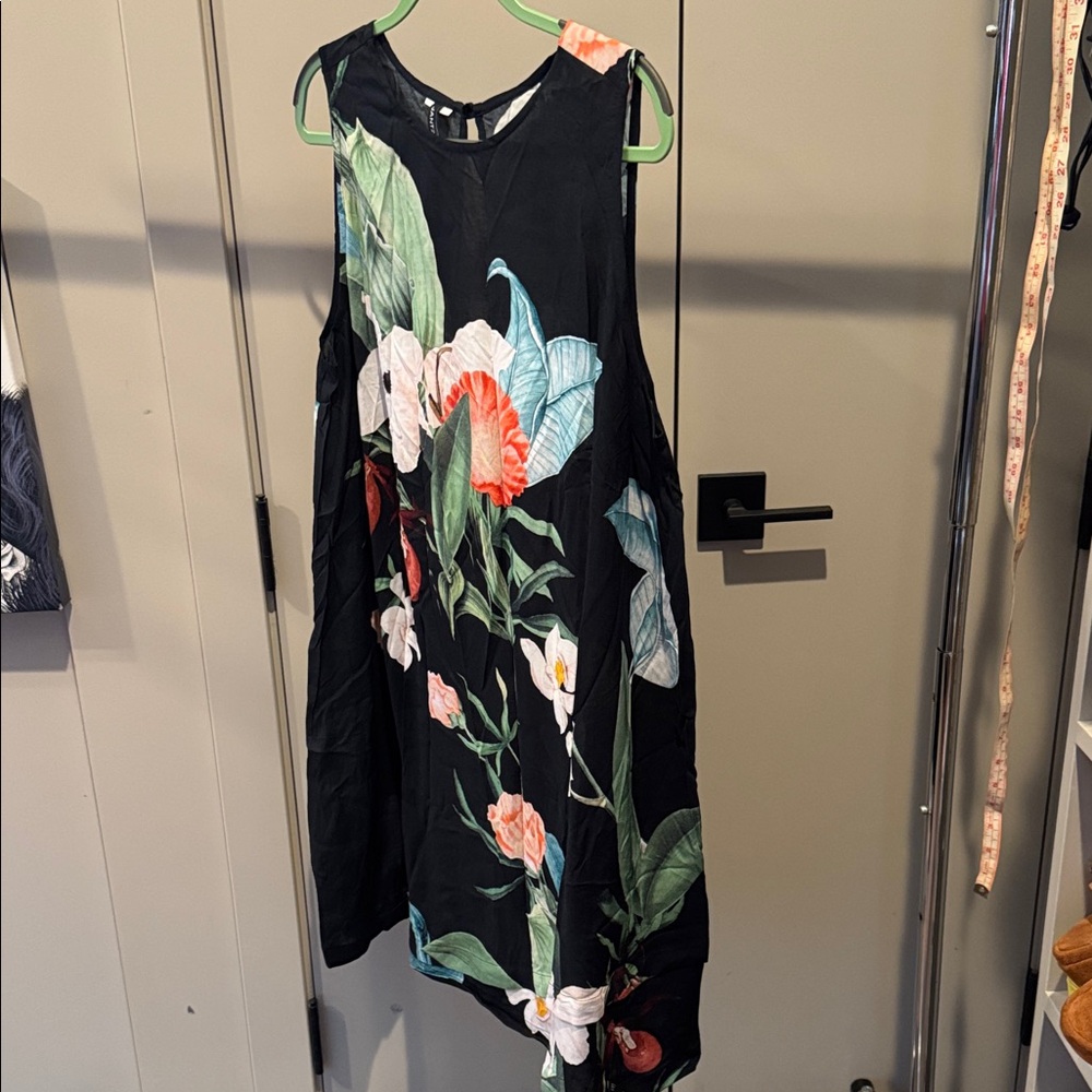 Jantzen Black Floral Midi Dress Swim Coverup Rayon Never Worn